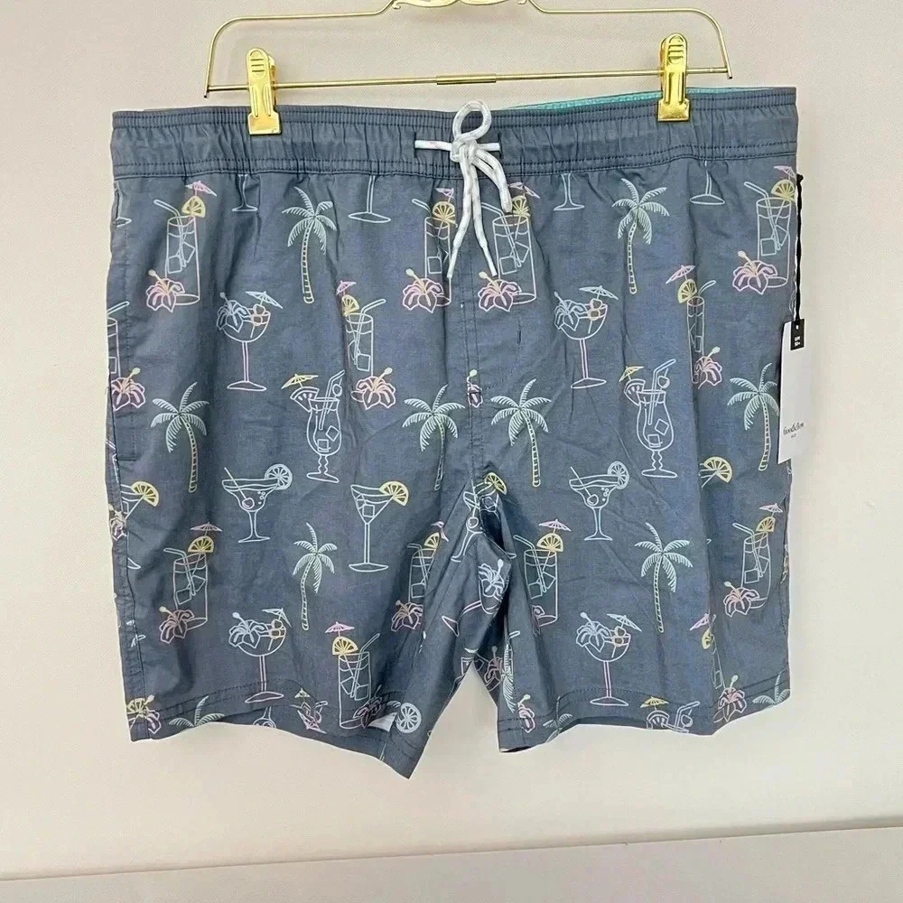 Swim Trunks Cpocktail Time Print Size Large Built -In Brief Blue 7